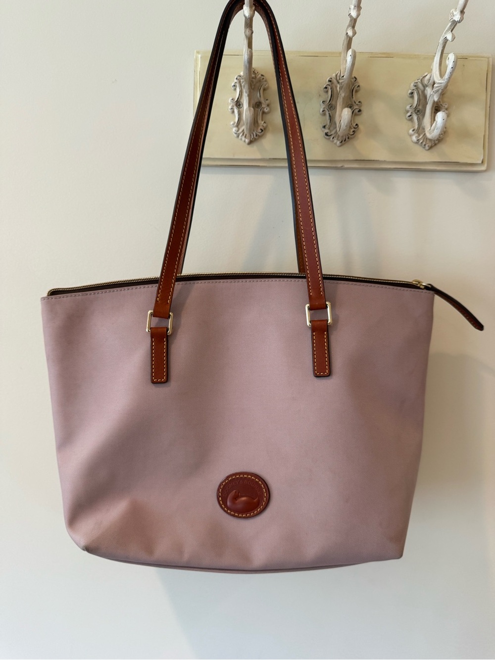Dooney & Bourke Dusty Pink Tote with Brown Leather Trim